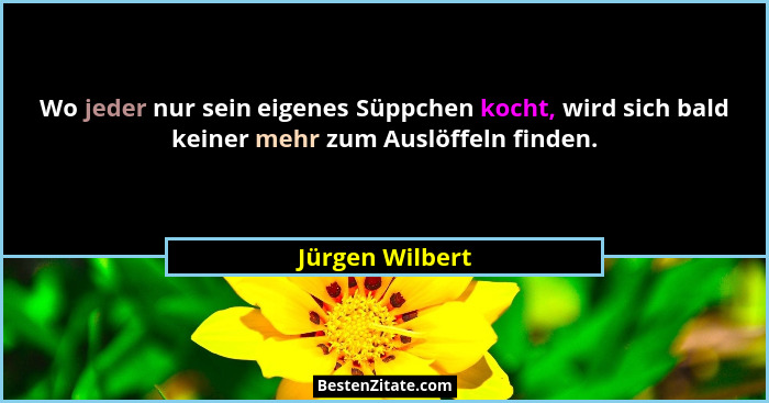 Wo jeder nur sein eigenes Süppchen kocht, wird sich bald keiner mehr zum Auslöffeln finden.... - Jürgen Wilbert