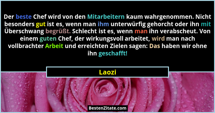 Der beste Chef wird von den Mitarbeitern kaum wahrgenommen. Nicht besonders gut ist es, wenn man ihm unterwürfig gehorcht oder ihn mit Übersch... - Laozi