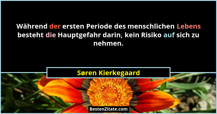 Während der ersten Periode des menschlichen Lebens besteht die Hauptgefahr darin, kein Risiko auf sich zu nehmen.... - Søren Kierkegaard