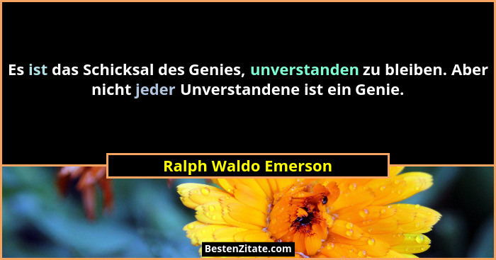 Es ist das Schicksal des Genies, unverstanden zu bleiben. Aber nicht jeder Unverstandene ist ein Genie.... - Ralph Waldo Emerson