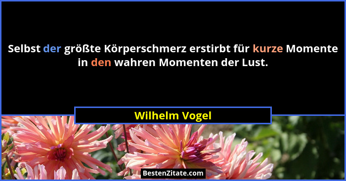 Selbst der größte Körperschmerz erstirbt für kurze Momente in den wahren Momenten der Lust.... - Wilhelm Vogel
