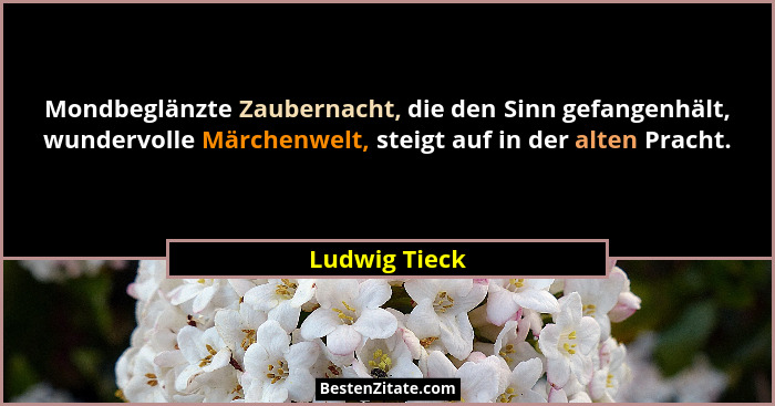 Mondbeglänzte Zaubernacht, die den Sinn gefangenhält, wundervolle Märchenwelt, steigt auf in der alten Pracht.... - Ludwig Tieck