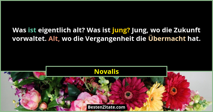 Was ist eigentlich alt? Was ist jung? Jung, wo die Zukunft vorwaltet. Alt, wo die Vergangenheit die Übermacht hat.... - Novalis