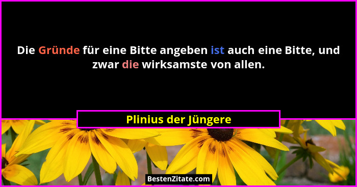 Die Gründe für eine Bitte angeben ist auch eine Bitte, und zwar die wirksamste von allen.... - Plinius der Jüngere