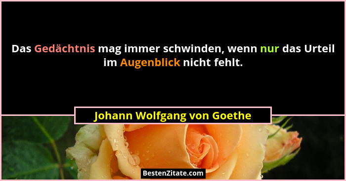 Das Gedächtnis mag immer schwinden, wenn nur das Urteil im Augenblick nicht fehlt.... - Johann Wolfgang von Goethe