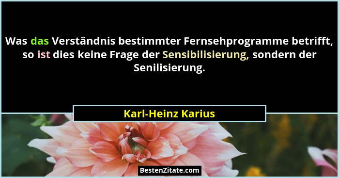 Was das Verständnis bestimmter Fernsehprogramme betrifft, so ist dies keine Frage der Sensibilisierung, sondern der Senilisierung.... - Karl-Heinz Karius