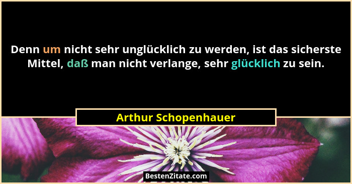 Denn um nicht sehr unglücklich zu werden, ist das sicherste Mittel, daß man nicht verlange, sehr glücklich zu sein.... - Arthur Schopenhauer