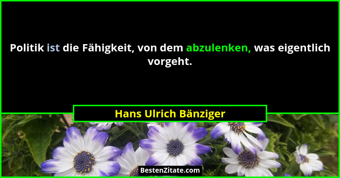 Politik ist die Fähigkeit, von dem abzulenken, was eigentlich vorgeht.... - Hans Ulrich Bänziger