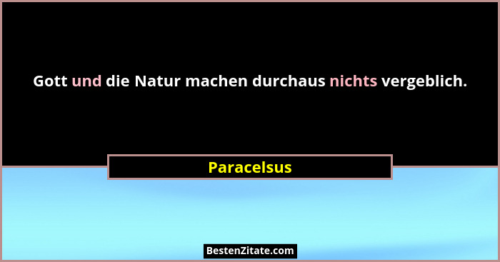 Gott und die Natur machen durchaus nichts vergeblich.... - Paracelsus