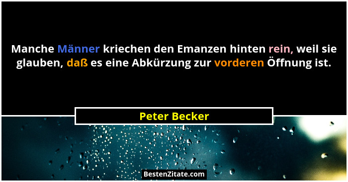 Manche Männer kriechen den Emanzen hinten rein, weil sie glauben, daß es eine Abkürzung zur vorderen Öffnung ist.... - Peter Becker