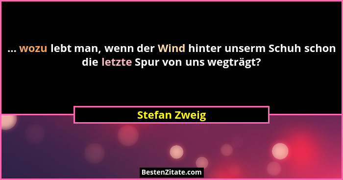 ... wozu lebt man, wenn der Wind hinter unserm Schuh schon die letzte Spur von uns wegträgt?... - Stefan Zweig