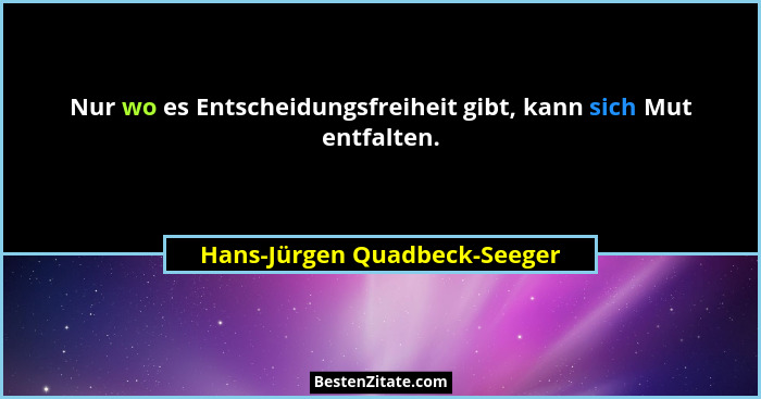 Nur wo es Entscheidungsfreiheit gibt, kann sich Mut entfalten.... - Hans-Jürgen Quadbeck-Seeger