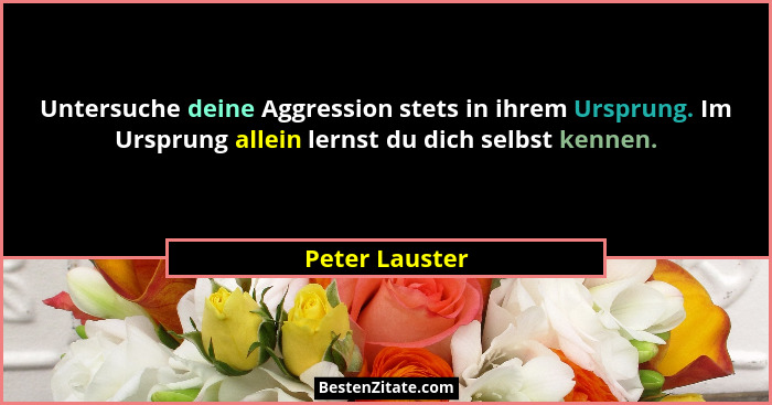 Untersuche deine Aggression stets in ihrem Ursprung. Im Ursprung allein lernst du dich selbst kennen.... - Peter Lauster