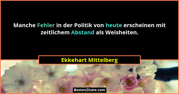 Manche Fehler in der Politik von heute erscheinen mit zeitlichem Abstand als Weisheiten.... - Ekkehart Mittelberg