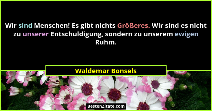 Wir sind Menschen! Es gibt nichts Größeres. Wir sind es nicht zu unserer Entschuldigung, sondern zu unserem ewigen Ruhm.... - Waldemar Bonsels
