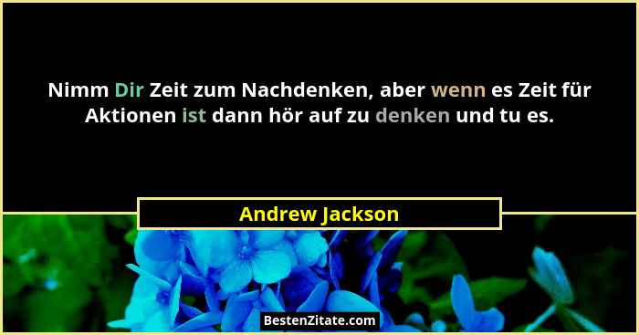Nimm Dir Zeit zum Nachdenken, aber wenn es Zeit für Aktionen ist dann hör auf zu denken und tu es.... - Andrew Jackson