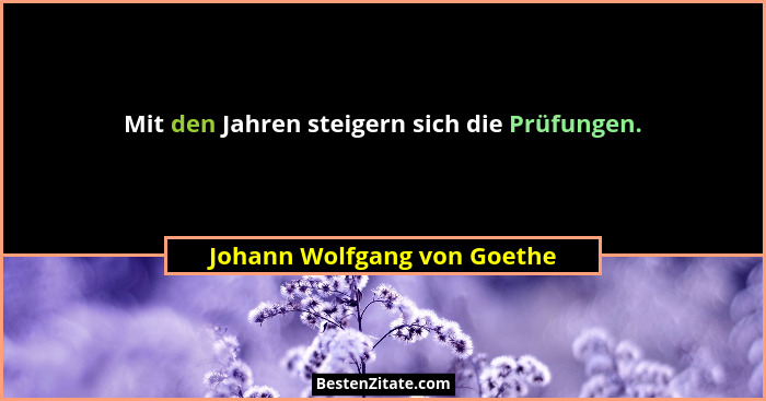 Mit den Jahren steigern sich die Prüfungen.... - Johann Wolfgang von Goethe