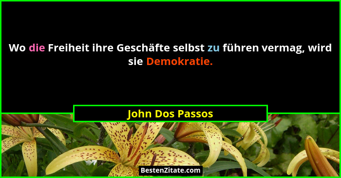 Wo die Freiheit ihre Geschäfte selbst zu führen vermag, wird sie Demokratie.... - John Dos Passos