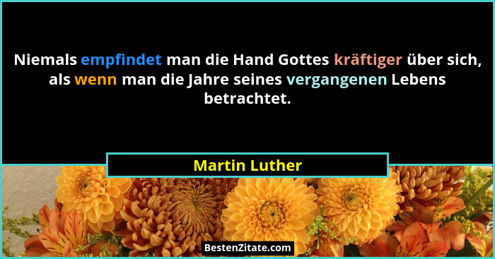 Niemals empfindet man die Hand Gottes kräftiger über sich, als wenn man die Jahre seines vergangenen Lebens betrachtet.... - Martin Luther