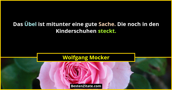Das Übel ist mitunter eine gute Sache. Die noch in den Kinderschuhen steckt.... - Wolfgang Mocker