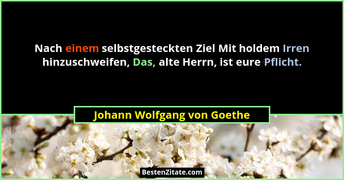 Nach einem selbstgesteckten Ziel Mit holdem Irren hinzuschweifen, Das, alte Herrn, ist eure Pflicht.... - Johann Wolfgang von Goethe