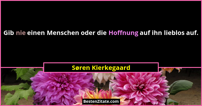 Gib nie einen Menschen oder die Hoffnung auf ihn lieblos auf.... - Søren Kierkegaard