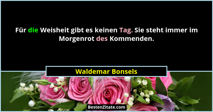 Für die Weisheit gibt es keinen Tag. Sie steht immer im Morgenrot des Kommenden.... - Waldemar Bonsels