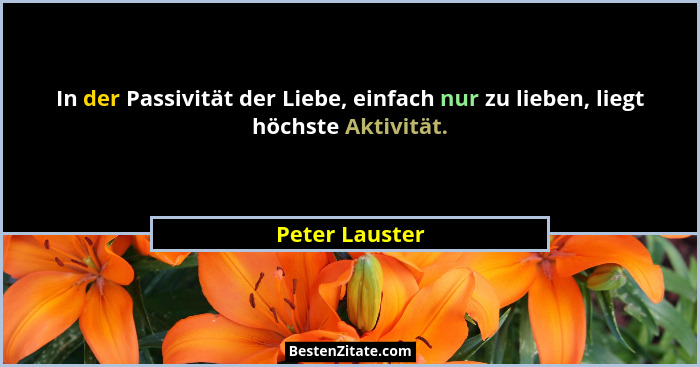 In der Passivität der Liebe, einfach nur zu lieben, liegt höchste Aktivität.... - Peter Lauster