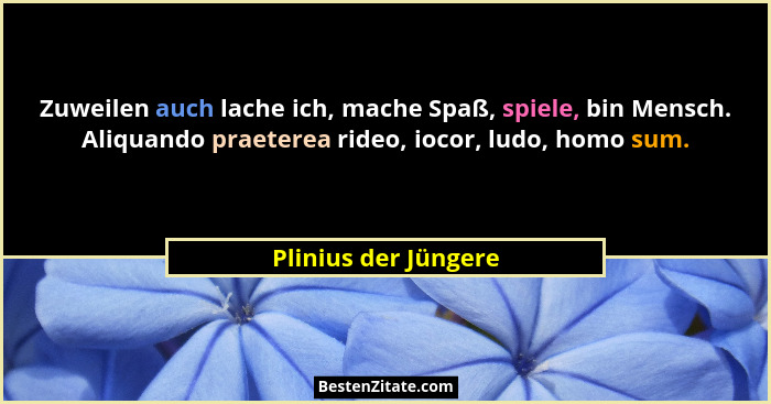 Zuweilen auch lache ich, mache Spaß, spiele, bin Mensch. Aliquando praeterea rideo, iocor, ludo, homo sum.... - Plinius der Jüngere