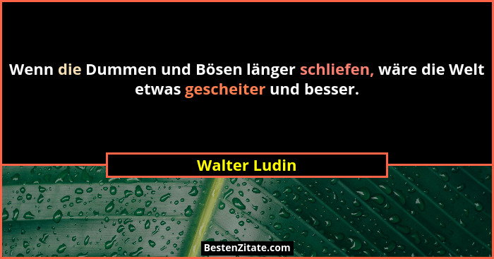 Wenn die Dummen und Bösen länger schliefen, wäre die Welt etwas gescheiter und besser.... - Walter Ludin