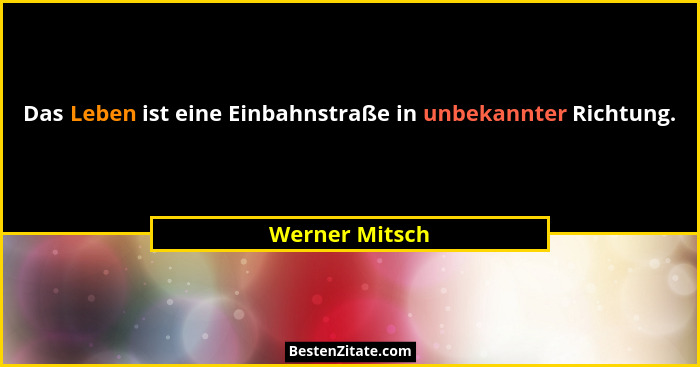 Das Leben ist eine Einbahnstraße in unbekannter Richtung.... - Werner Mitsch