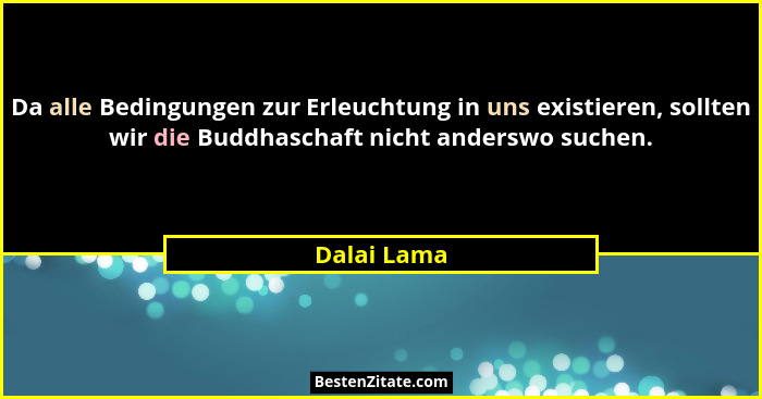 Da alle Bedingungen zur Erleuchtung in uns existieren, sollten wir die Buddhaschaft nicht anderswo suchen.... - Dalai Lama