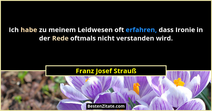 Ich habe zu meinem Leidwesen oft erfahren, dass Ironie in der Rede oftmals nicht verstanden wird.... - Franz Josef Strauß