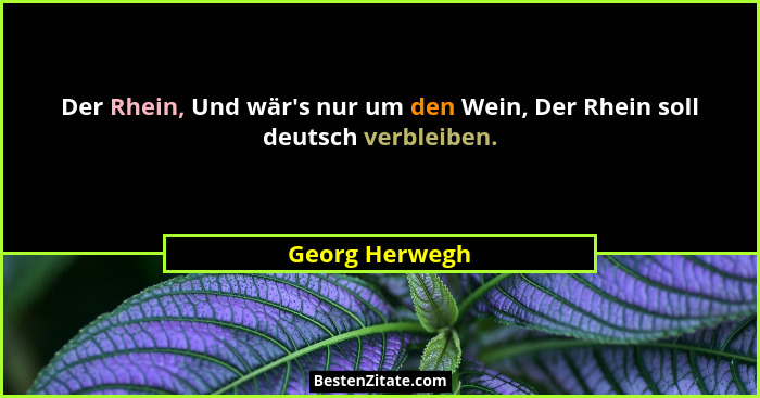 Der Rhein, Und wär's nur um den Wein, Der Rhein soll deutsch verbleiben.... - Georg Herwegh