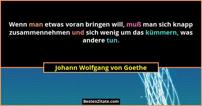 Wenn man etwas voran bringen will, muß man sich knapp zusammennehmen und sich wenig um das kümmern, was andere tun.... - Johann Wolfgang von Goethe