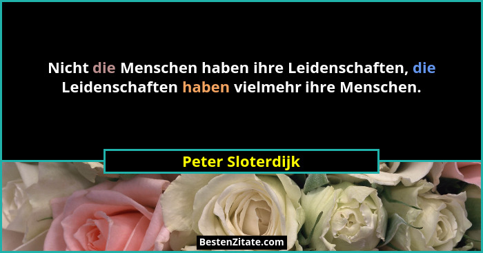 Nicht die Menschen haben ihre Leidenschaften, die Leidenschaften haben vielmehr ihre Menschen.... - Peter Sloterdijk