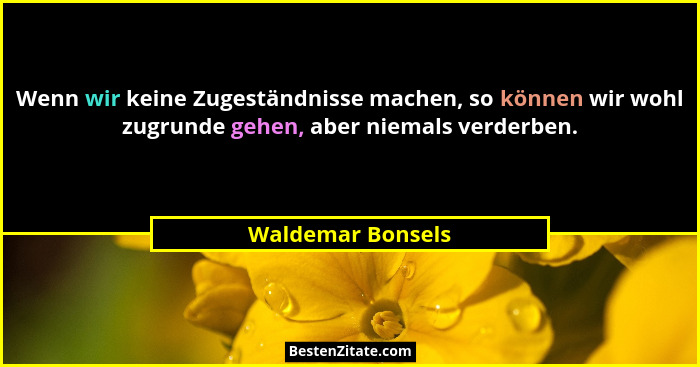 Wenn wir keine Zugeständnisse machen, so können wir wohl zugrunde gehen, aber niemals verderben.... - Waldemar Bonsels