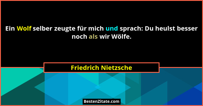 Ein Wolf selber zeugte für mich und sprach: Du heulst besser noch als wir Wölfe.... - Friedrich Nietzsche