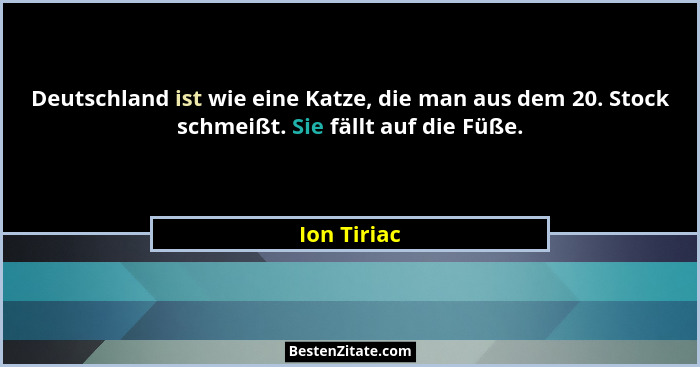 Deutschland ist wie eine Katze, die man aus dem 20. Stock schmeißt. Sie fällt auf die Füße.... - Ion Tiriac