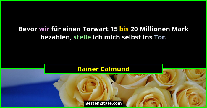 Bevor wir für einen Torwart 15 bis 20 Millionen Mark bezahlen, stelle ich mich selbst ins Tor.... - Rainer Calmund