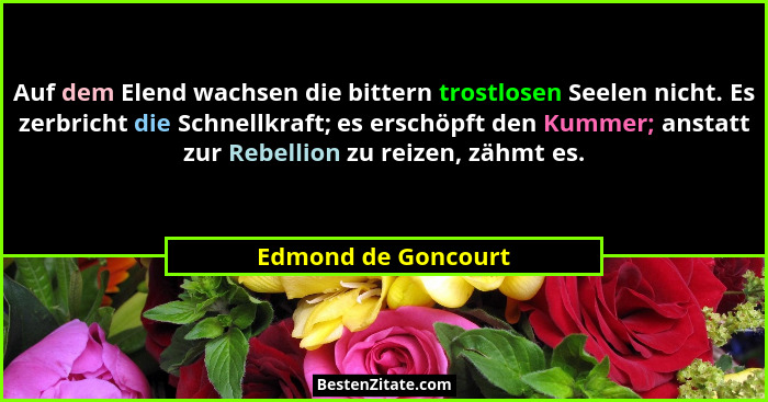 Auf dem Elend wachsen die bittern trostlosen Seelen nicht. Es zerbricht die Schnellkraft; es erschöpft den Kummer; anstatt zur Re... - Edmond de Goncourt