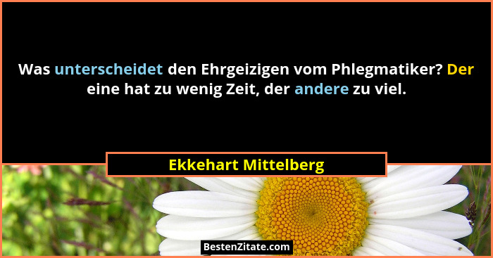Was unterscheidet den Ehrgeizigen vom Phlegmatiker? Der eine hat zu wenig Zeit, der andere zu viel.... - Ekkehart Mittelberg