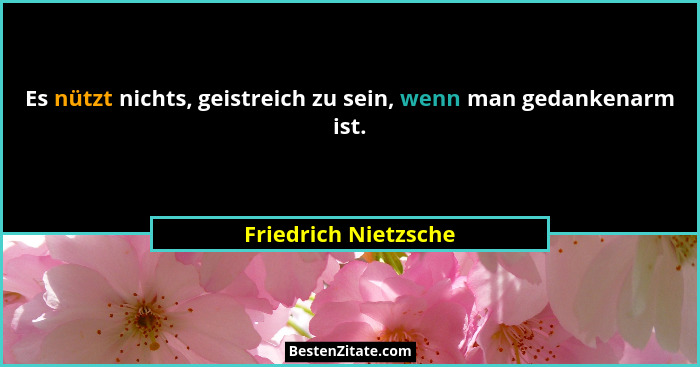 Es nützt nichts, geistreich zu sein, wenn man gedankenarm ist.... - Friedrich Nietzsche