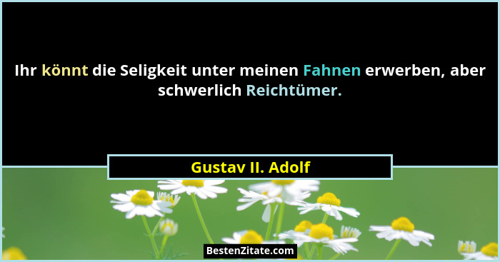 Ihr könnt die Seligkeit unter meinen Fahnen erwerben, aber schwerlich Reichtümer.... - Gustav II. Adolf