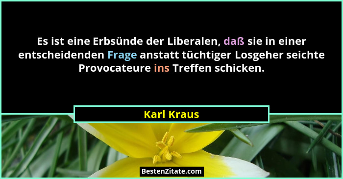 Es ist eine Erbsünde der Liberalen, daß sie in einer entscheidenden Frage anstatt tüchtiger Losgeher seichte Provocateure ins Treffen sch... - Karl Kraus