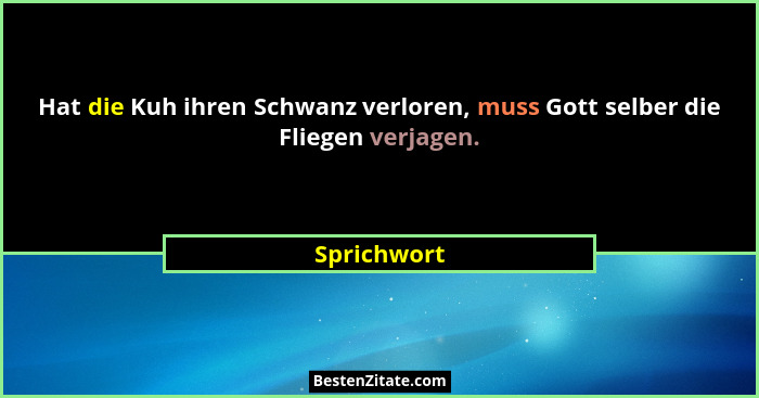 Hat die Kuh ihren Schwanz verloren, muss Gott selber die Fliegen verjagen.... - Sprichwort