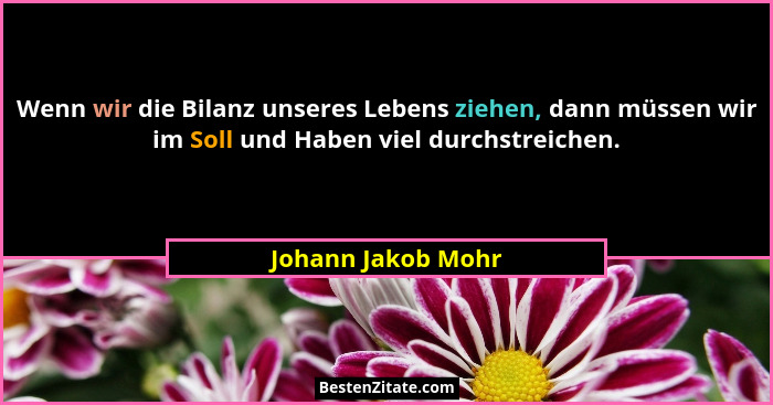 Wenn wir die Bilanz unseres Lebens ziehen, dann müssen wir im Soll und Haben viel durchstreichen.... - Johann Jakob Mohr