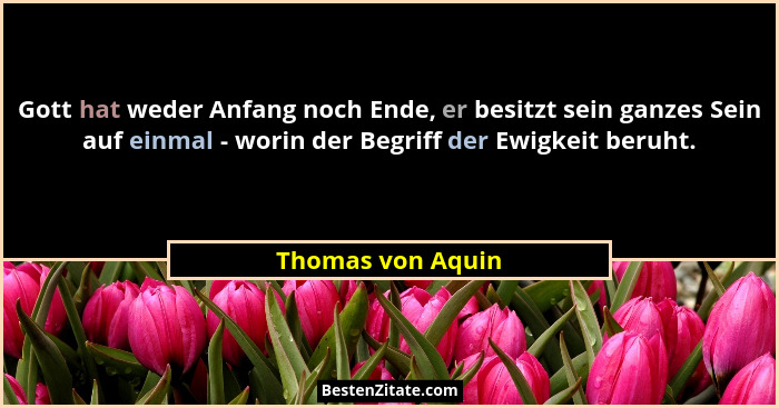 Gott hat weder Anfang noch Ende, er besitzt sein ganzes Sein auf einmal - worin der Begriff der Ewigkeit beruht.... - Thomas von Aquin