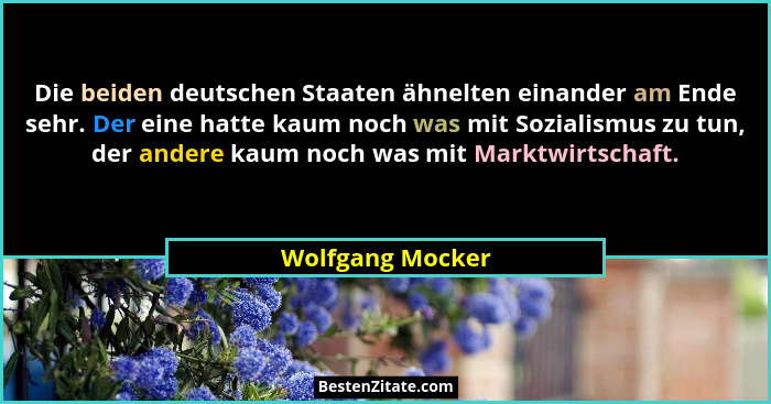 Die beiden deutschen Staaten ähnelten einander am Ende sehr. Der eine hatte kaum noch was mit Sozialismus zu tun, der andere kaum no... - Wolfgang Mocker