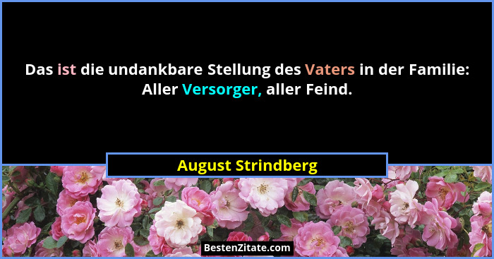 Das ist die undankbare Stellung des Vaters in der Familie: Aller Versorger, aller Feind.... - August Strindberg